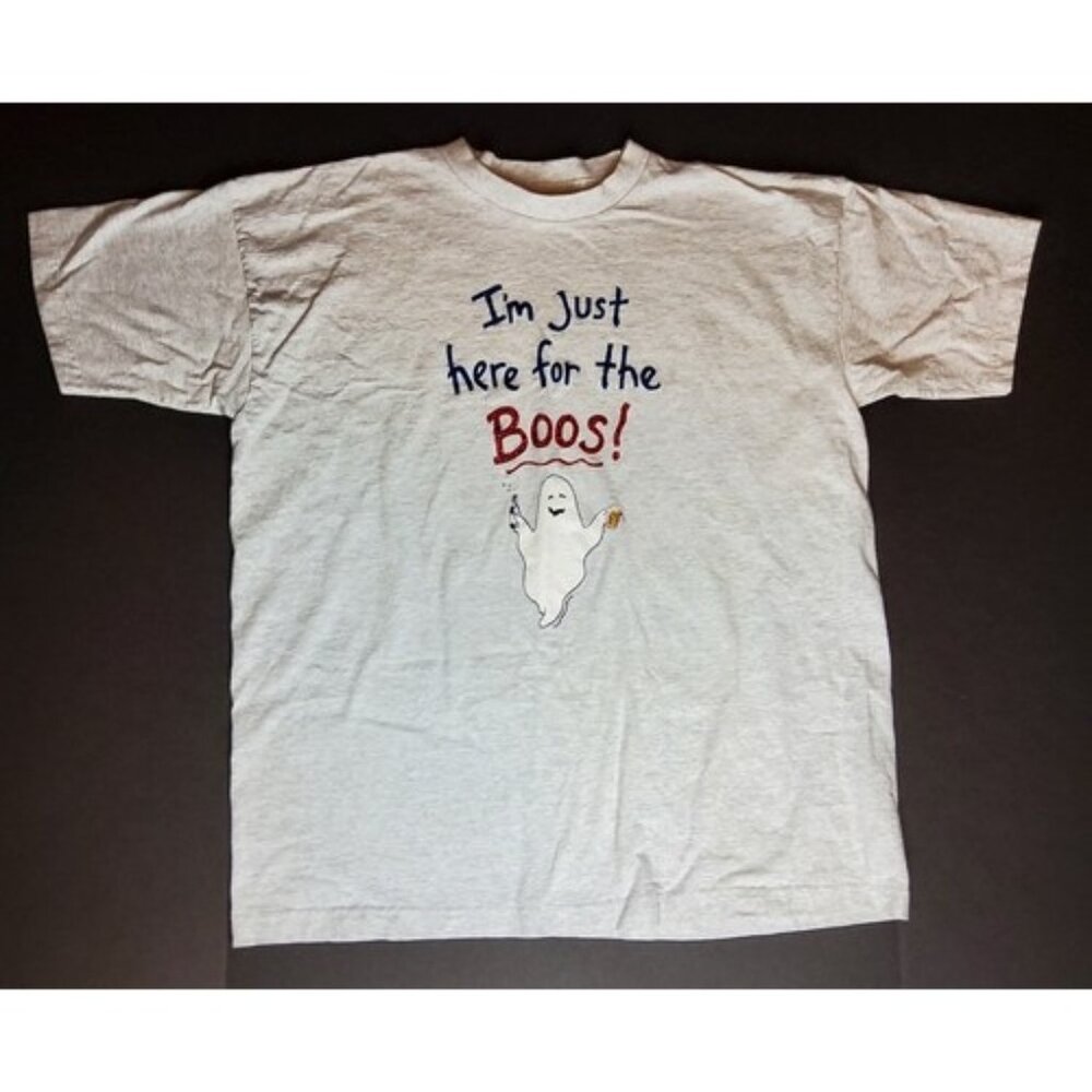 Vintage BaseLine I'm Just Here for the Boos! Ghost Funny Grey Shirt Size XXL 2XL